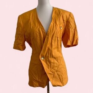 Vintage Christian Dior Orange Button Front Wrap Blouse Short‎ Sleeve Size 16